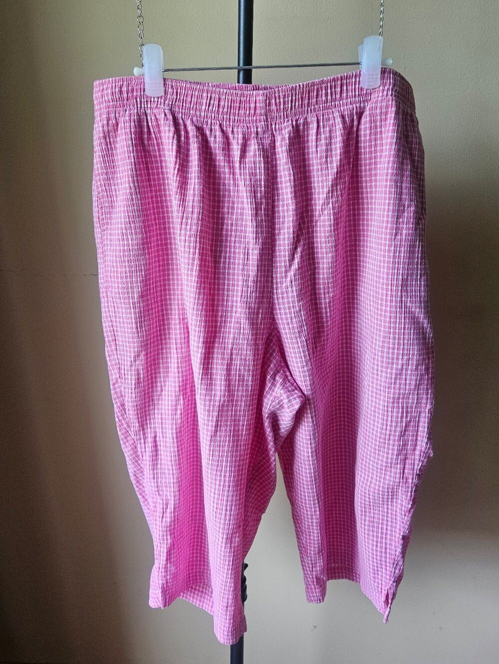 Koret Pink Gingham Elastic-Waist Capri Pants Size 16W